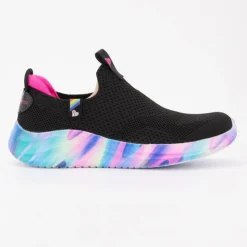 SKECHERS Baskets es toile semelle arc-en-ciel à enfiler Enfant NOIR Clearance