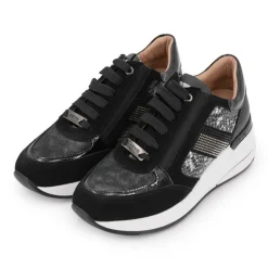 KEYS Baskets premium compensées motif croco avec bande de strass Femme NOIR Hot