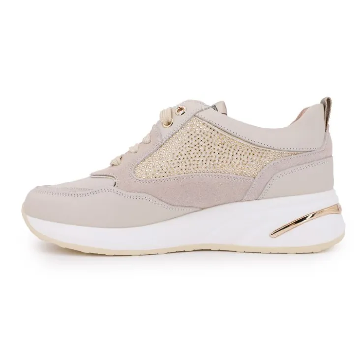 KEYS Baskets semelle contrastée en cuir avec strass golds Femme BEIGE Sale