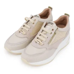 KEYS Baskets semelle contrastée en cuir avec strass golds Femme BEIGE Sale