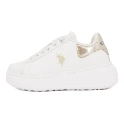 US POLO Baskets similicuir grande semelle avec lacets noir Enfant BLANC New