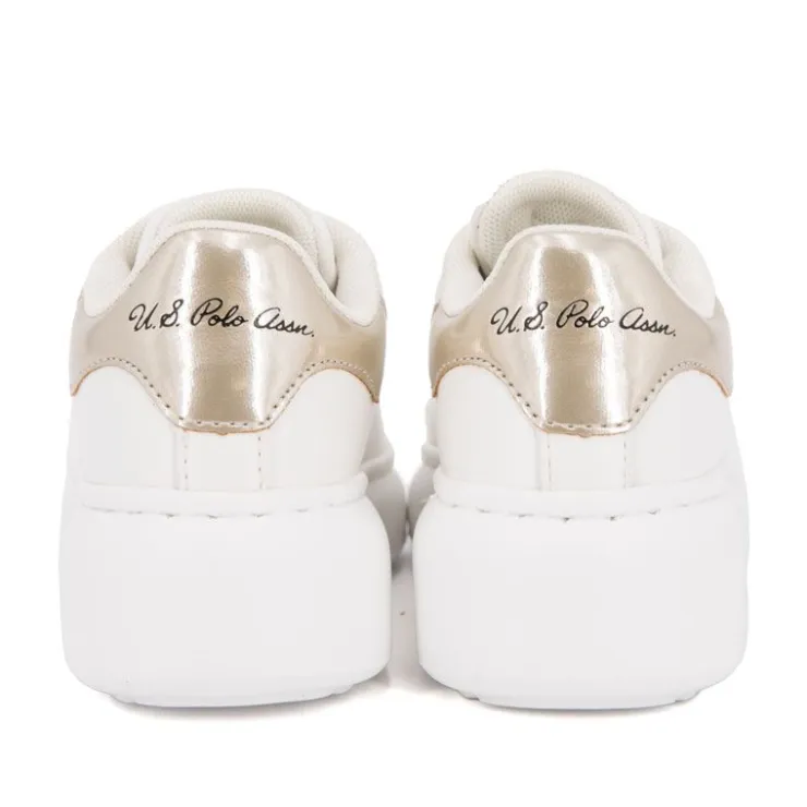 US POLO Baskets similicuir grande semelle avec lacets noir Enfant BLANC New