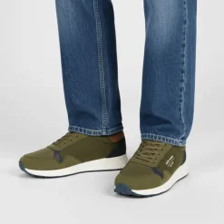 JACK & JONES Baskets toile beech à lacets semelle blanche crantée Homme KAKI Sale