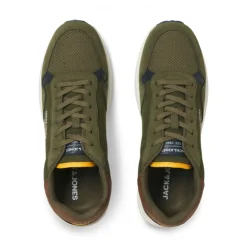 JACK & JONES Baskets toile beech à lacets semelle blanche crantée Homme KAKI Sale