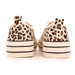 TOM TAILOR Baskets toile imprimé léopard semelle rayée Femme BEIGE Best