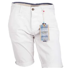 BLAGGIO Bermuda chino venili coton stretch popeline revers gansé bouton Homme BLANC Clearance