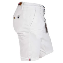 BLAGGIO Bermuda chino venili coton stretch popeline revers gansé bouton Homme BLANC Clearance