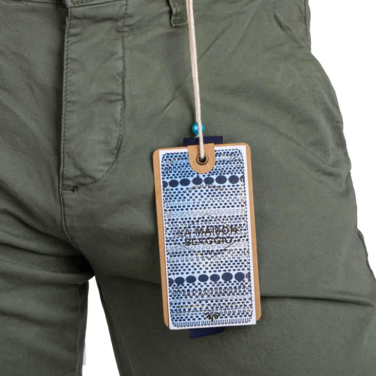 BLAGGIO Bermuda chino venili coton stretch popeline revers gansé bouton Homme KAKI Sale