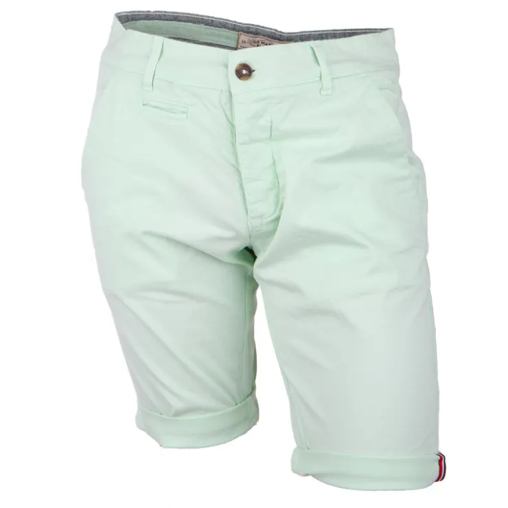 BLAGGIO Bermuda chino venili coton stretch popeline revers gansé bouton Homme VERT CLAIR