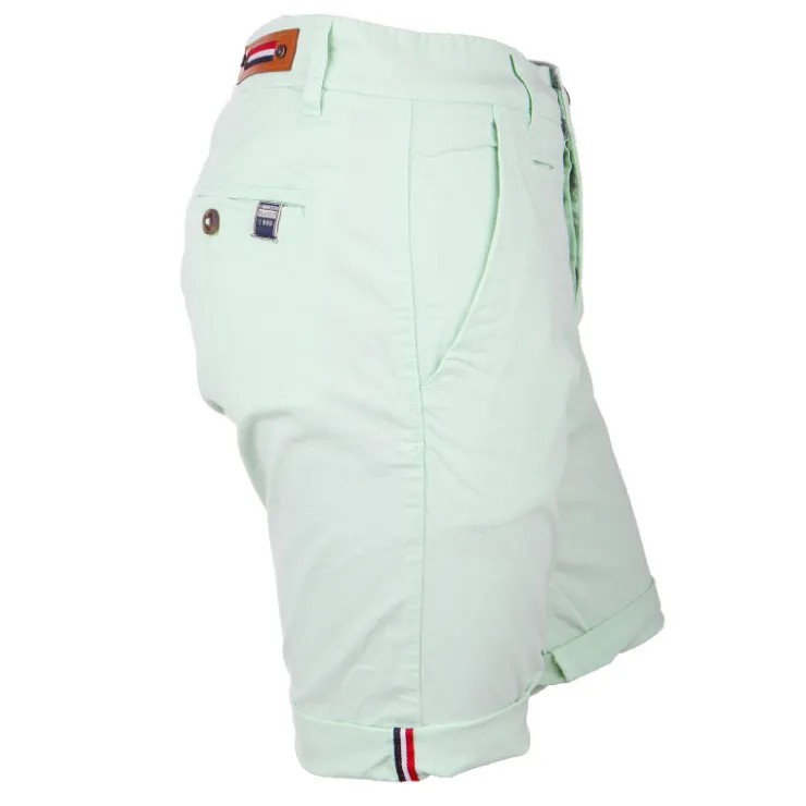 BLAGGIO Bermuda chino venili coton stretch popeline revers gansé bouton Homme VERT CLAIR