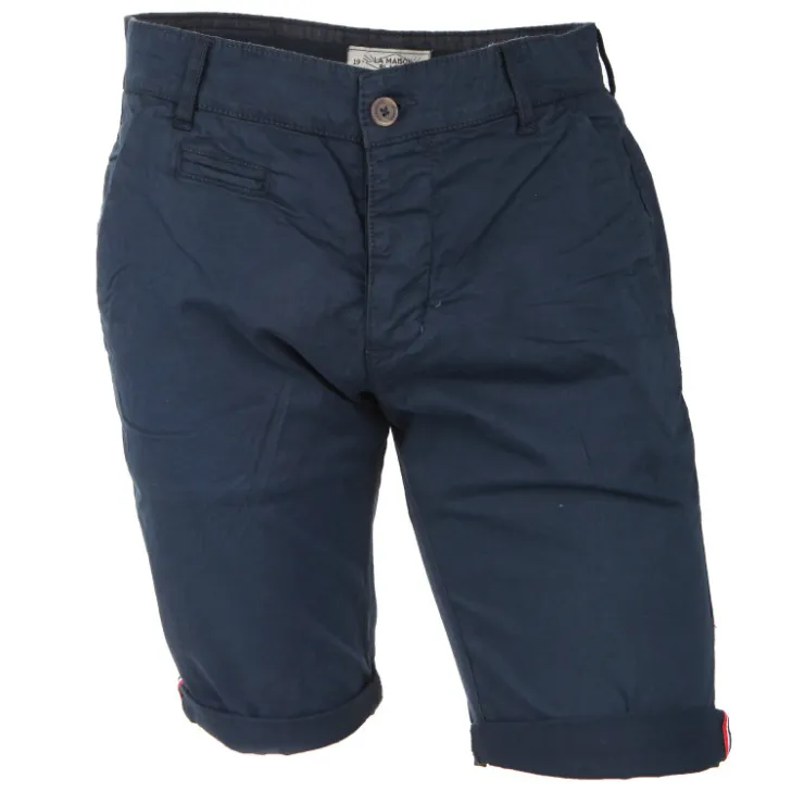 BLAGGIO Bermuda chino venili coton stretch popeline revers gansé bouton Homme BLEU FONCE Sale