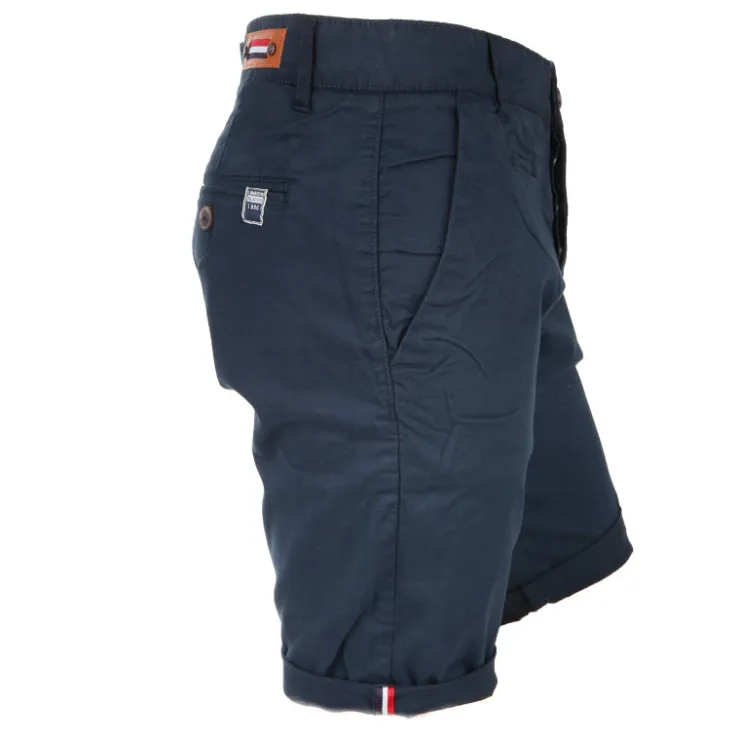 BLAGGIO Bermuda chino venili coton stretch popeline revers gansé bouton Homme BLEU FONCE Sale