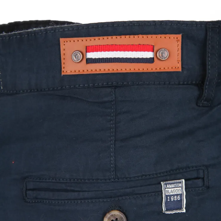 BLAGGIO Bermuda chino venili coton stretch popeline revers gansé bouton Homme BLEU FONCE Sale