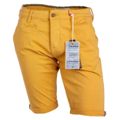 BLAGGIO Bermuda chino venili coton stretch popeline revers gansé bouton Homme JAUNE Clearance