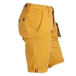 BLAGGIO Bermuda chino venili coton stretch popeline revers gansé bouton Homme JAUNE Clearance