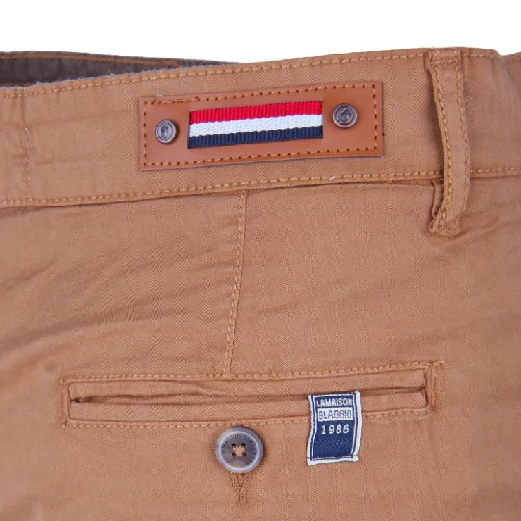 BLAGGIO Bermuda chino venili coton stretch popeline revers gansé bouton Homme MARRON Hot