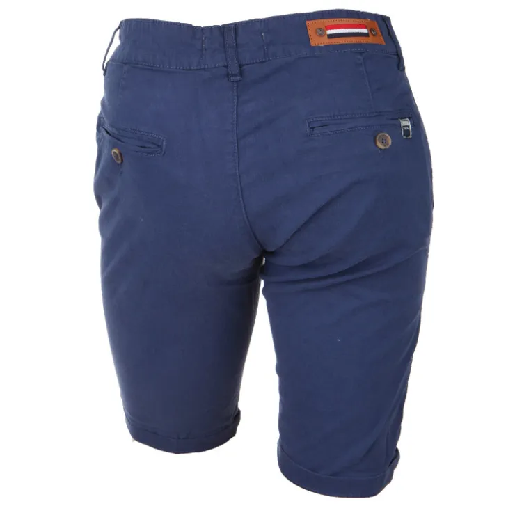 BLAGGIO Bermuda chino venili coton stretch popeline revers gansé bouton Homme BLEU Sale