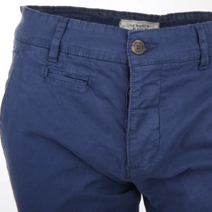 BLAGGIO Bermuda chino venili coton stretch popeline revers gansé bouton Homme BLEU Sale