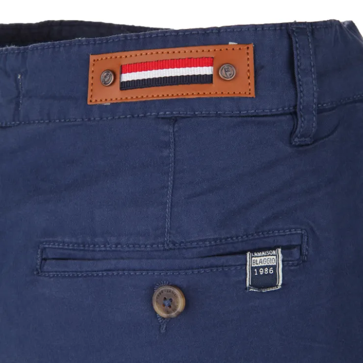 BLAGGIO Bermuda chino venili coton stretch popeline revers gansé bouton Homme BLEU Sale