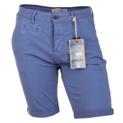 BLAGGIO Bermuda chino venili coton stretch popeline revers gansé bouton Homme BLEU CIEL
