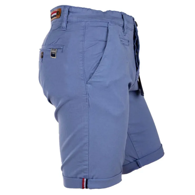 BLAGGIO Bermuda chino venili coton stretch popeline revers gansé bouton Homme BLEU CIEL