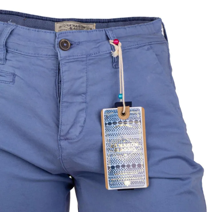 BLAGGIO Bermuda chino venili coton stretch popeline revers gansé bouton Homme BLEU CIEL