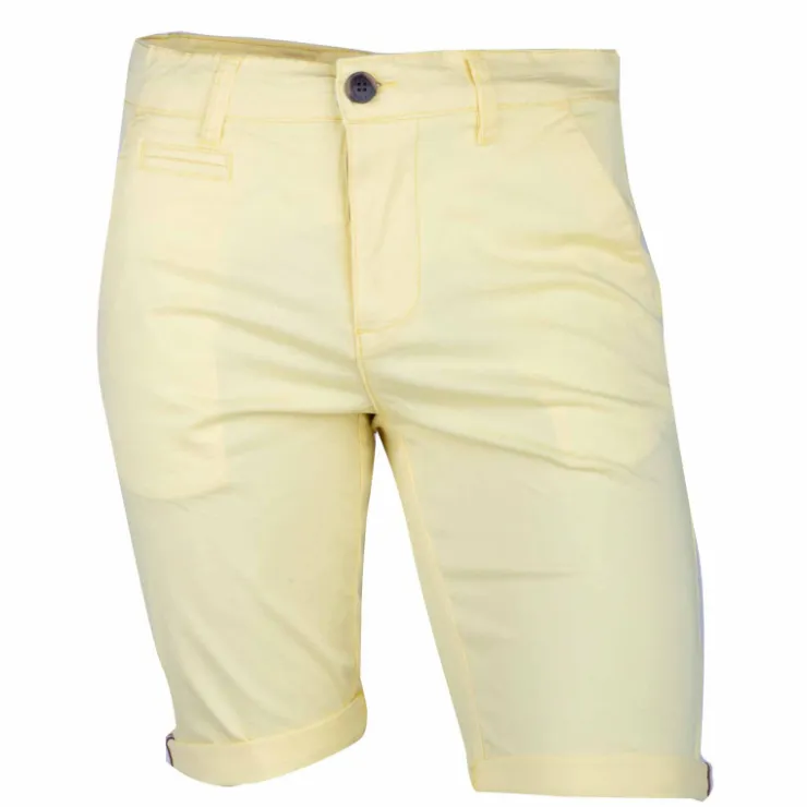 BLAGGIO Bermuda chino venili coton stretch popeline revers gansé bouton Homme JAUNE CLAIR Discount