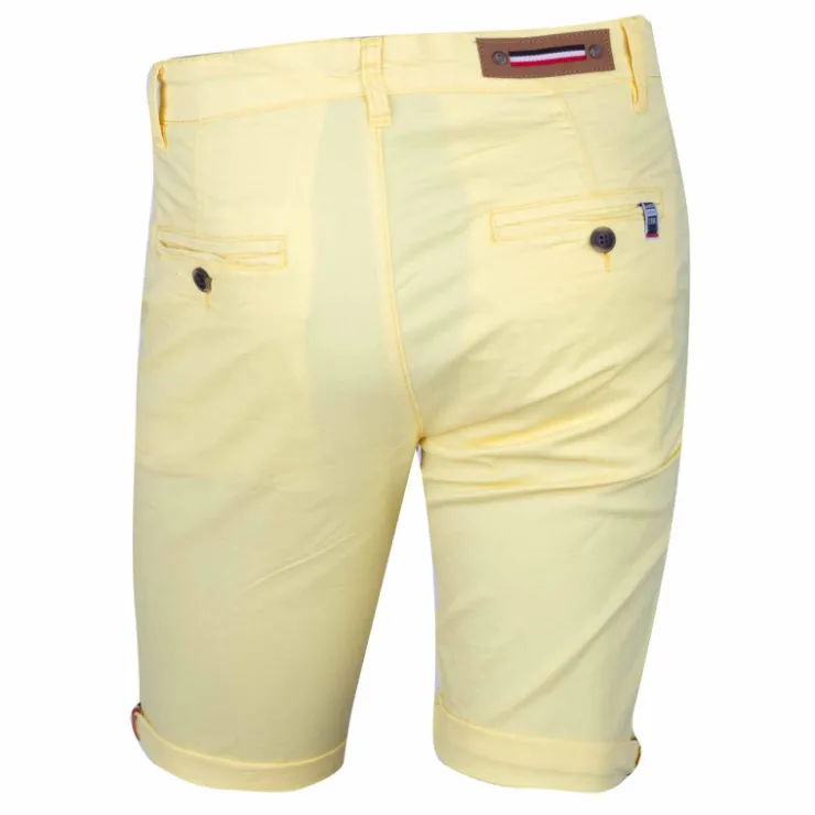 BLAGGIO Bermuda chino venili coton stretch popeline revers gansé bouton Homme JAUNE CLAIR Discount
