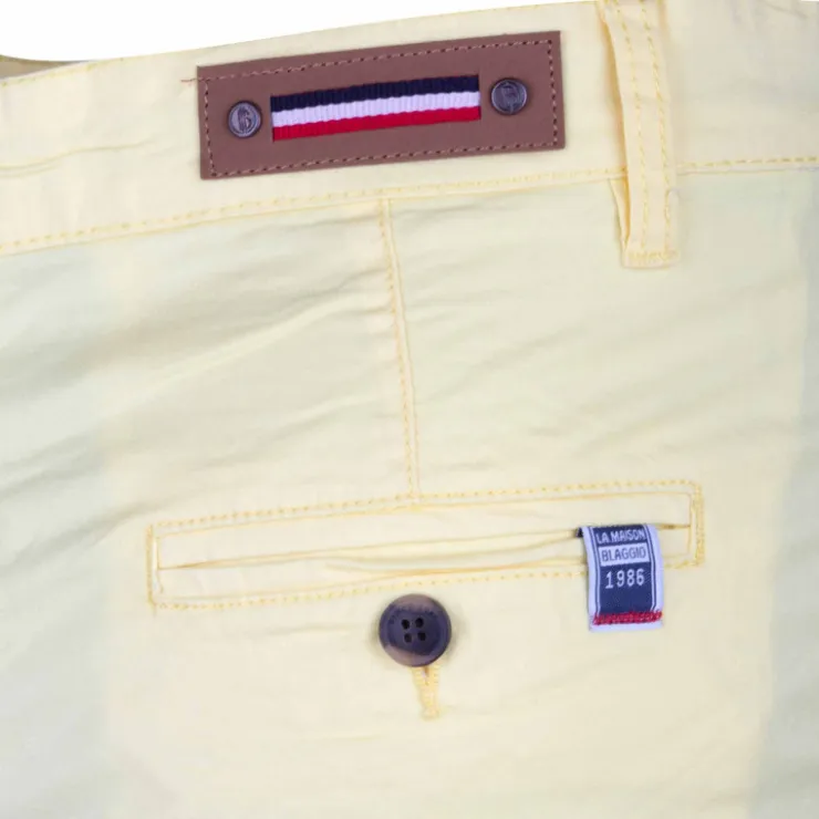BLAGGIO Bermuda chino venili coton stretch popeline revers gansé bouton Homme JAUNE CLAIR Discount
