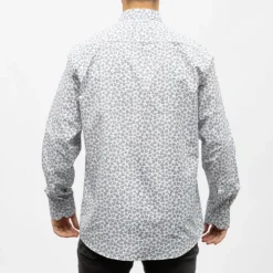 BILL TORNADE Bill00 chemise coton poly motif fleurs bleues Homme BLANC Best