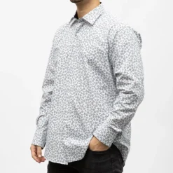 BILL TORNADE Bill00 chemise coton poly motif fleurs bleues Homme BLANC Best