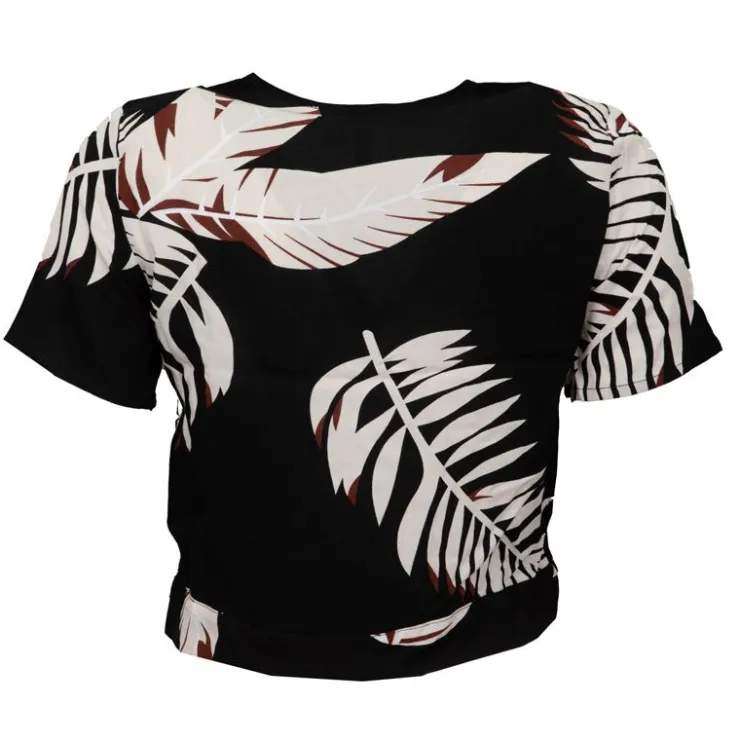 VERO MODA Blouse à boutons easy black col v imprimé plantes Femme NOIR Sale