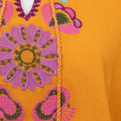 ANTIK BATIK Blouse caftan magoo à nouer avec broderie Femme ORANGE Clearance