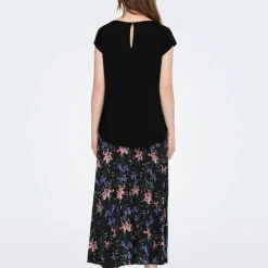 ONLY Blouse col rond asymétrique avec bouton Femme NOIR