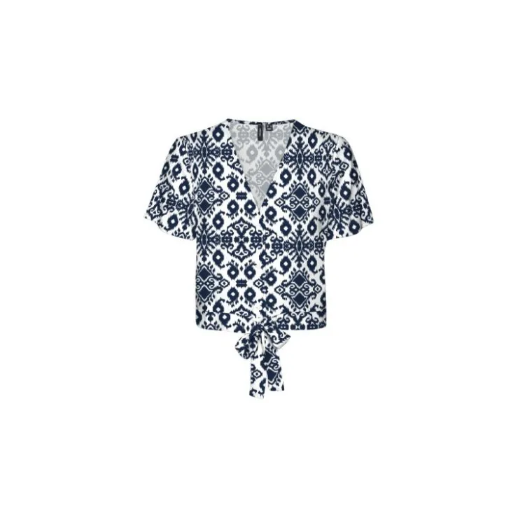 VERO MODA Blouse col v à motif éthnique à nouer Femme BLEU FONCE Hot