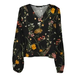 VERO MODA Blouse col V easy joy blackà fleurs Femme NOIR New