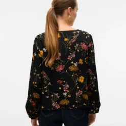 VERO MODA Blouse col V easy joy blackà fleurs Femme NOIR New