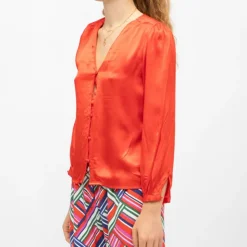 LA PETITE ETOILE Blouse col v effet satin bianca légère Femme ROUGE Outlet