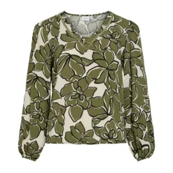 VILA Blouse col V fleurie capulet olive Femme KAKI Outlet