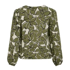 VILA Blouse col V fleurie capulet olive Femme KAKI Outlet