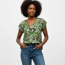 IMPERIAL Blouse col v imprimé fleurs Femme VERT Outlet