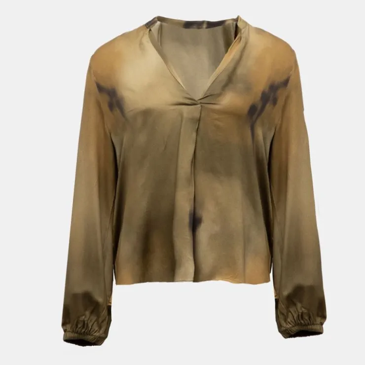 PLEASE Blouse col v imprimé manches longues Femme KAKI Discount