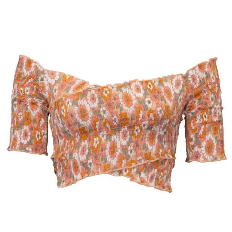ANTIK BATIK Blouse crop épaules dénudées blossom fleurs Femme ORANGE Best