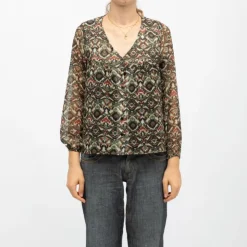 DEELUXE 74 Blouse cyrielle col v imprimé graphique khaki Femme KAKI Clearance