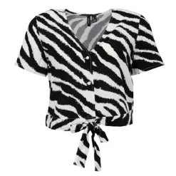 VERO MODA Blouse décolleté v à nouer imprimé zèbre Femme BLANC Hot