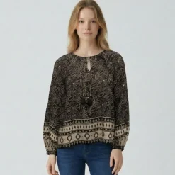 LES TROPEZIENNES PAR M.BELARBI Blouse dune à nouer imprimé fleurs Femme NOIR Best