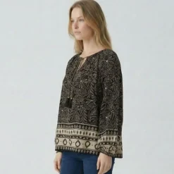 LES TROPEZIENNES PAR M.BELARBI Blouse dune à nouer imprimé fleurs Femme NOIR Best