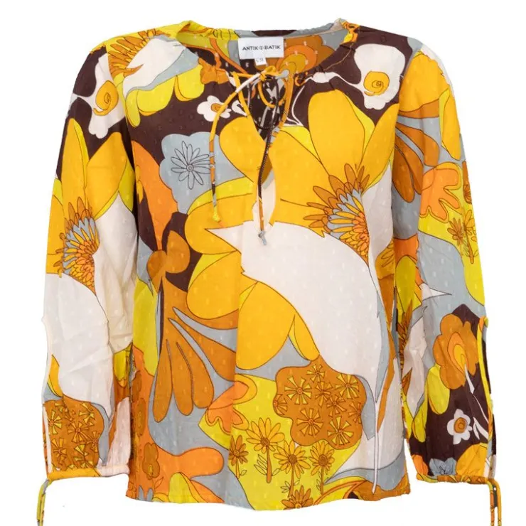ANTIK BATIK Blouse en coton à fleurs bahia manches longues à nouer Femme JAUNE Hot