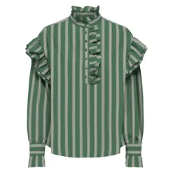 ONLY Blouse malou imprimé à rayures épaules à volants Femme VERT New