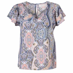 DEELUXE 74 Blouse manches à volants motif cachemire col v Femme BLEU Best
